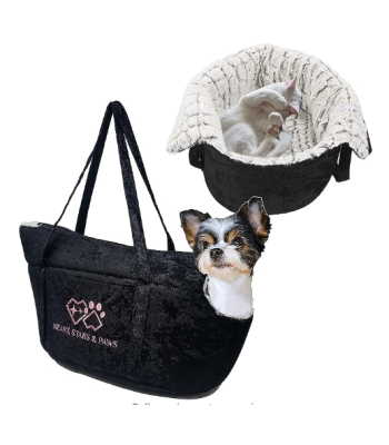 Small Dog Carrier - Heart, Stars & Paws shoulder bag, fleece dog carrier up to 18lbs
